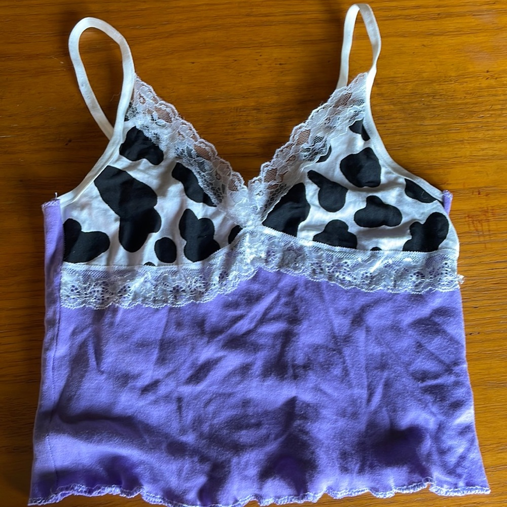 Purple and cow print tank top